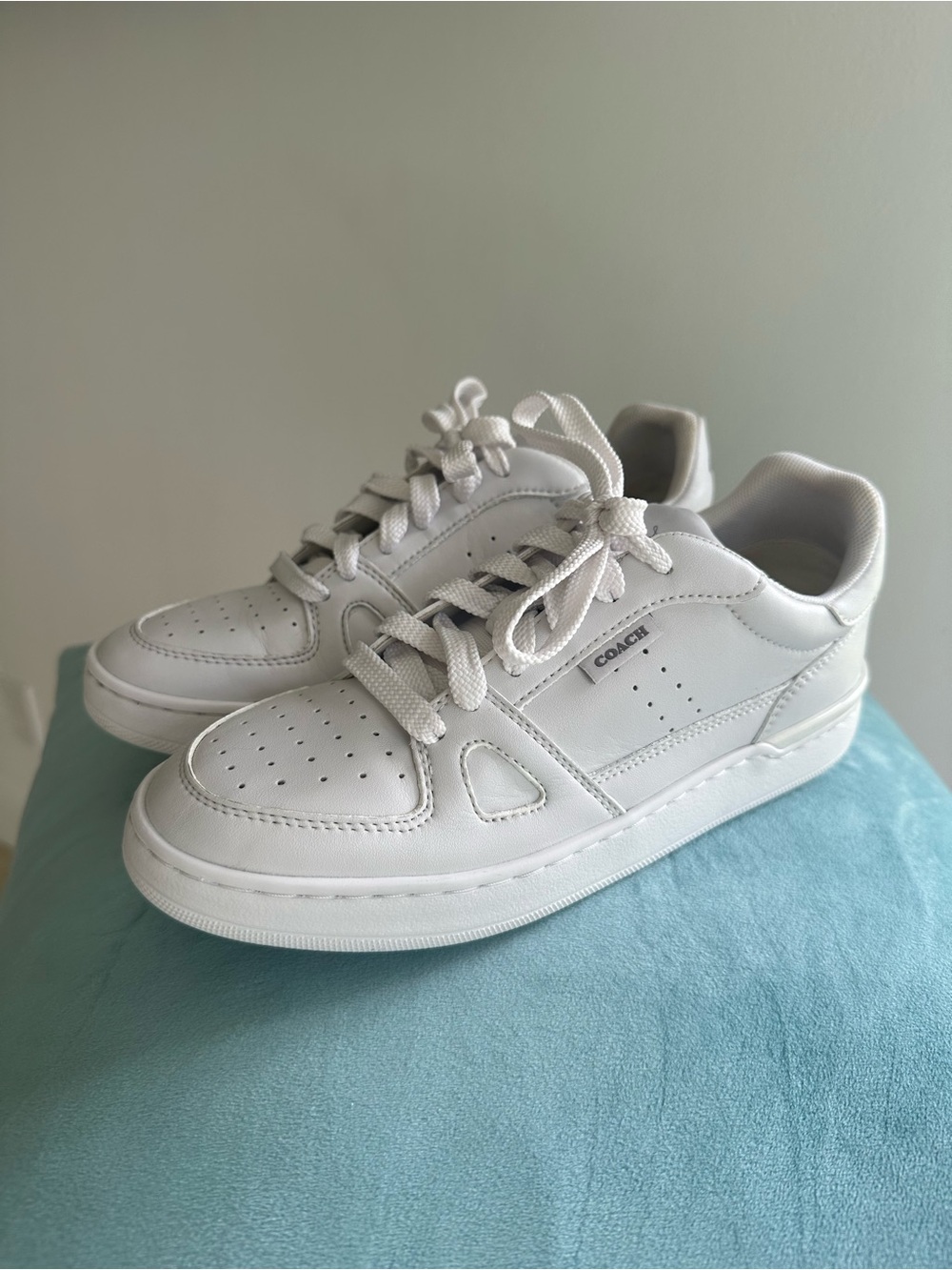 Coach White Leather Court-Style Sneakers
